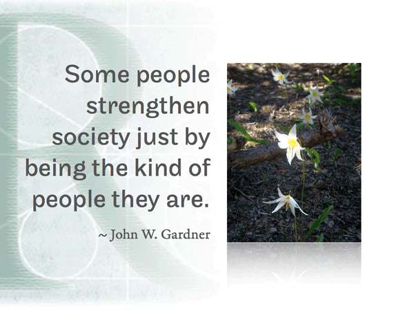 Some people strengthen society just by being the kind of people they are.  ~ John W. Gardner