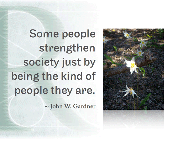 Some people strengthen society just by being the kind of people they are. ~ John W. Gardner