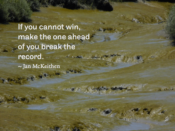 If you cannot win, make the one ahead of you break the record. ~ Jan McKeithen