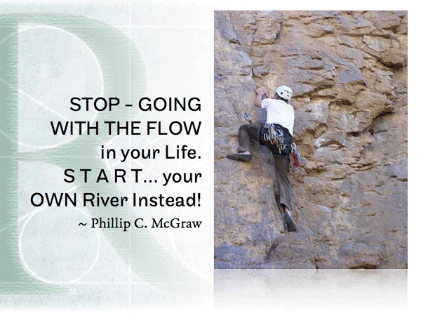 STOP - GOING WITH THE FLOW in your Life. S T A R T... your OWN River Instead! ~ Phillip C. McGraw